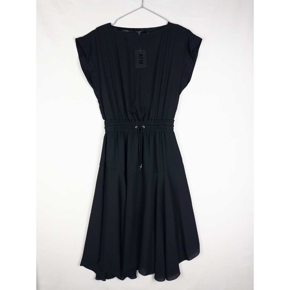 NWT ATM Anthony Thomas Melillo‎ Dress Womens XS Black Strap Ruffle Flare